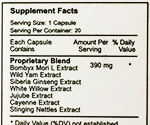Energize and Arouse Supplement Facts